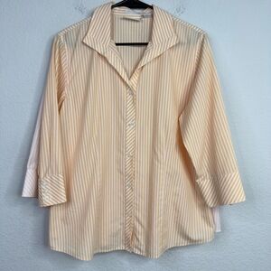 Chicos Shirt Bundle Women L Orange Pink Striped No Iron 3/4 Sleeve Career Office